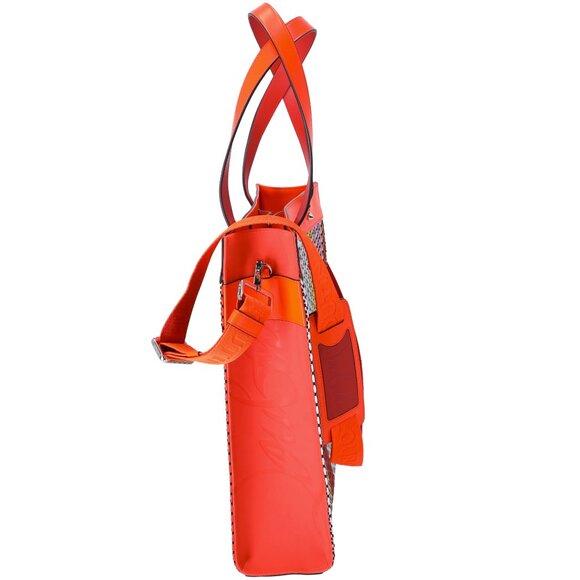 Christian Louboutin Louis Tote 1225327 Red Navy Multi Straw Leather Rubber - Picture 2 of 6